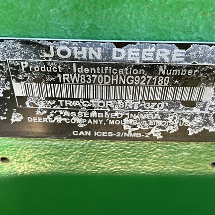 2022 John Deere 8RT 370 Tractor Rubber Track