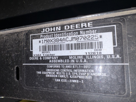 2019 John Deere X384 Garden Tractor