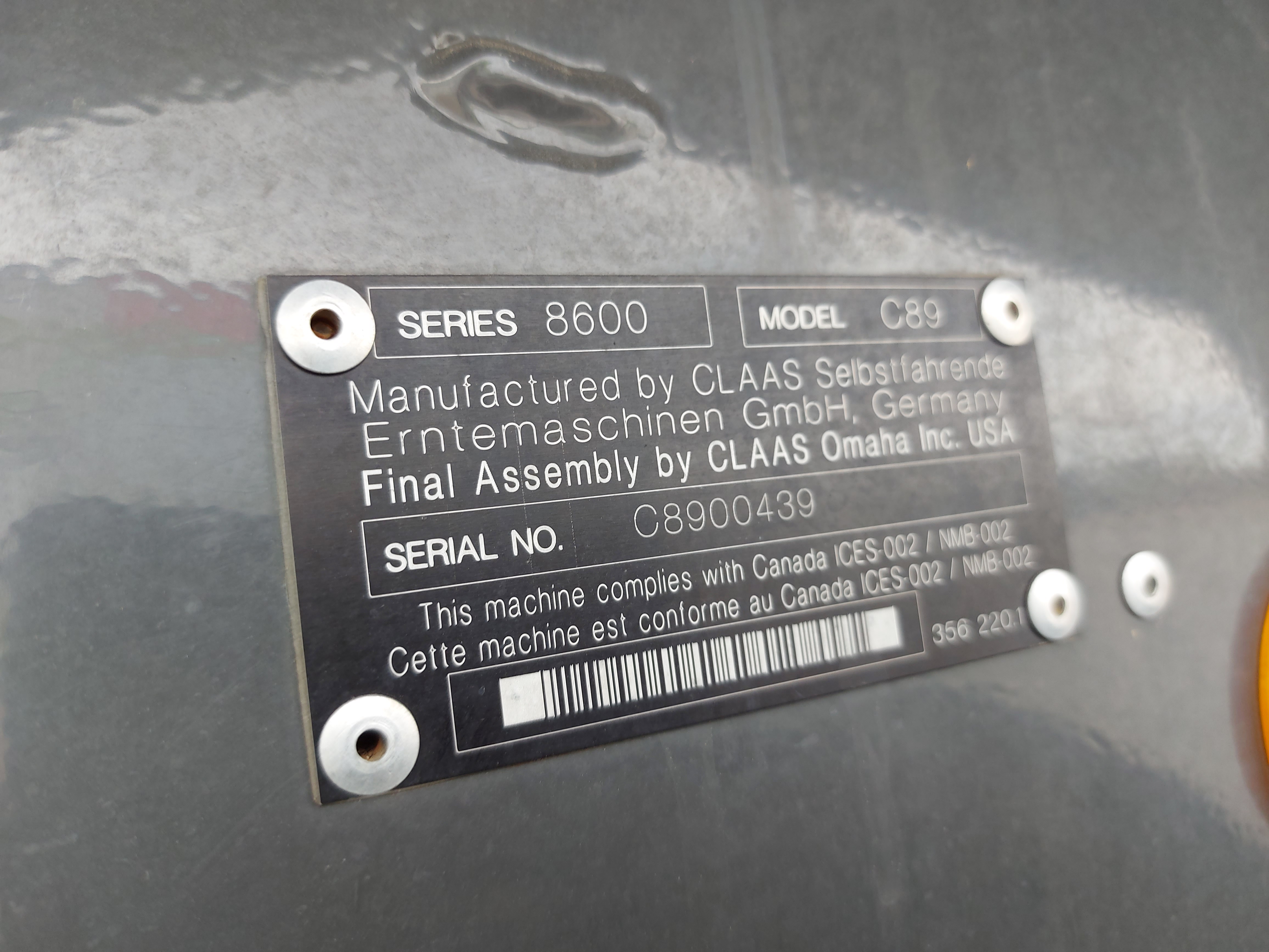 2021 CLAAS 8600 Combine