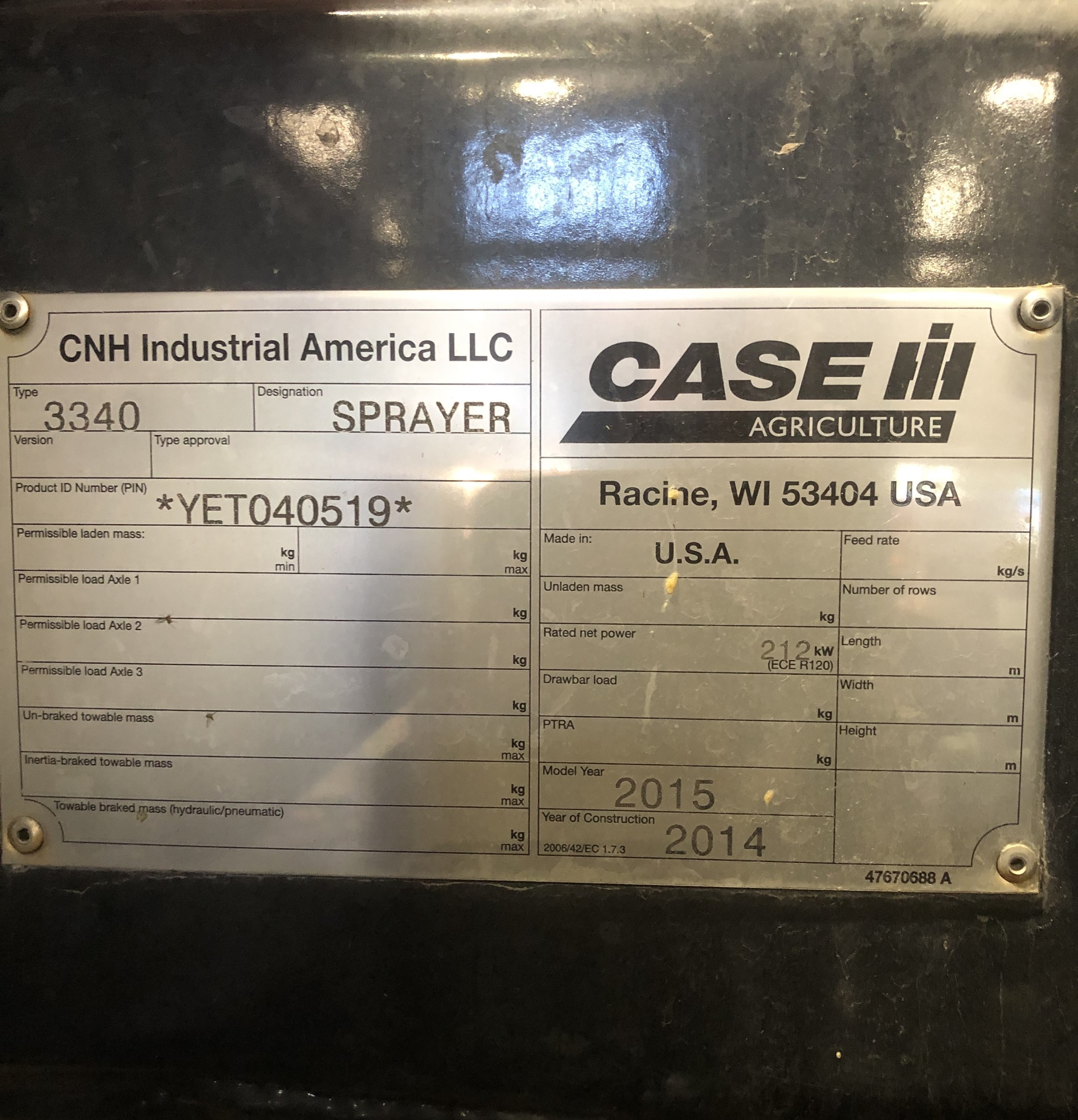 2015 Case IH PATRIOT 3340 Sprayer/High Clearance