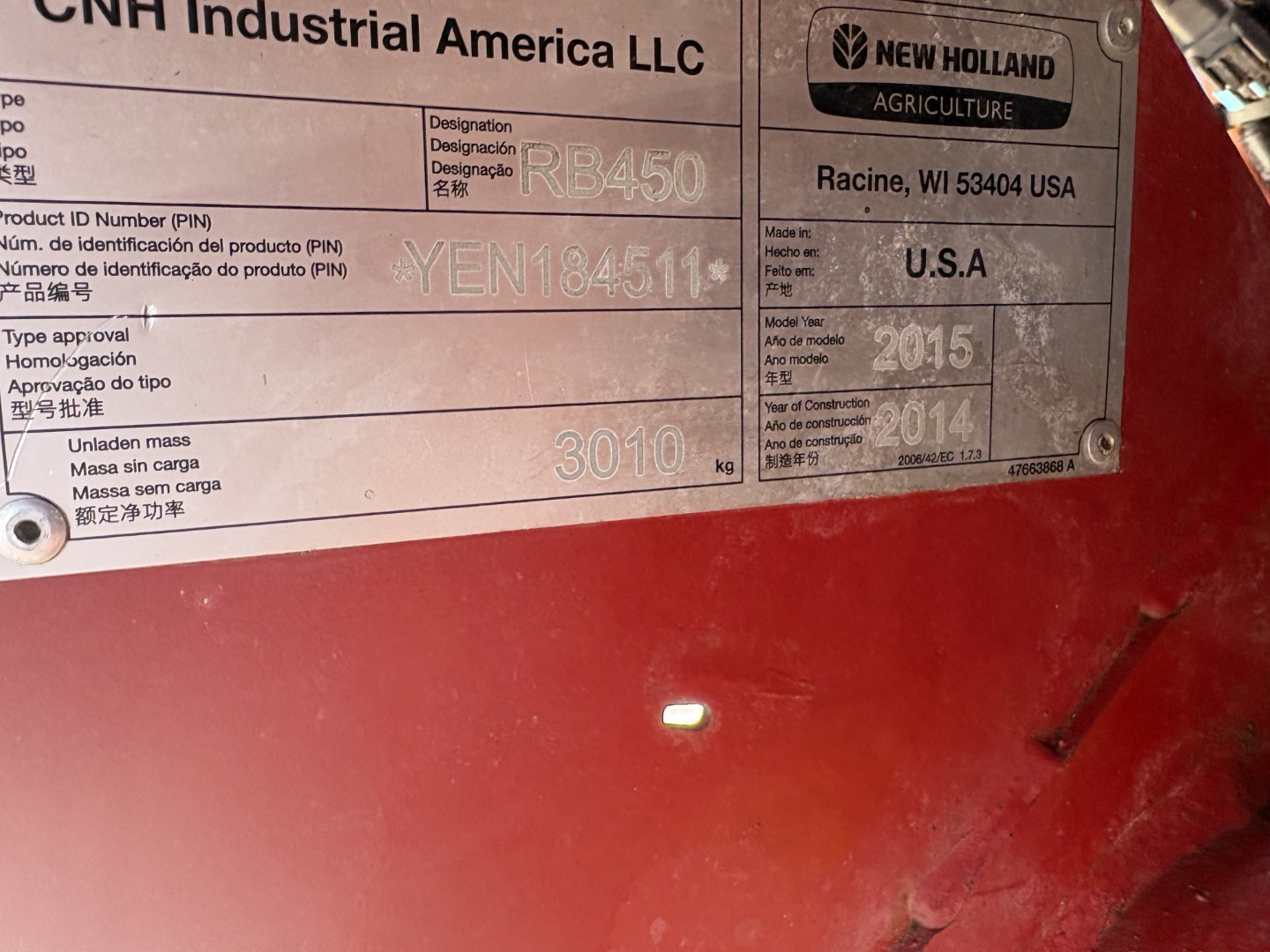 2015 New Holland RB450 Baler/Round