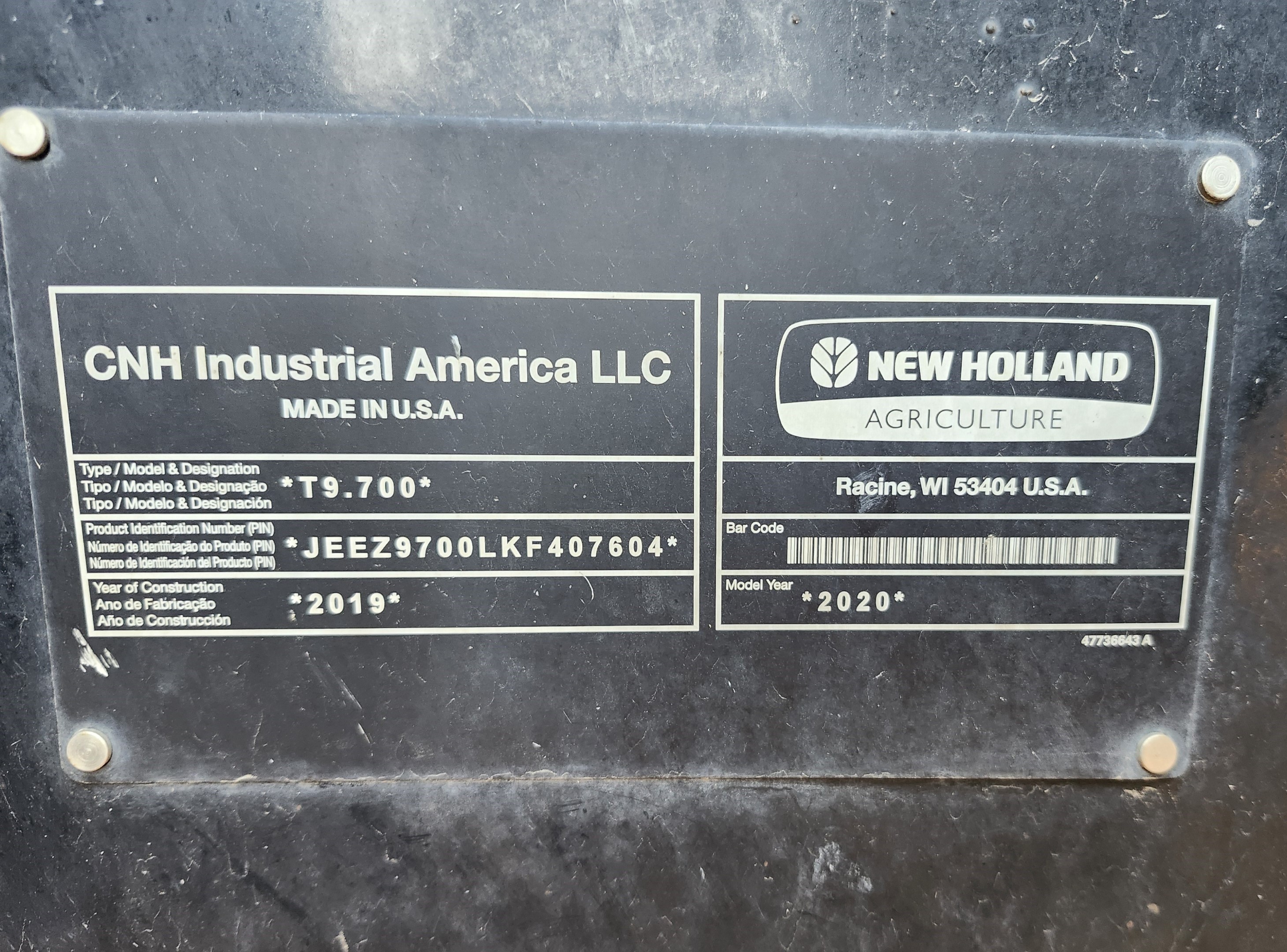 2020 New Holland T9.700 Tractor Rubber Track