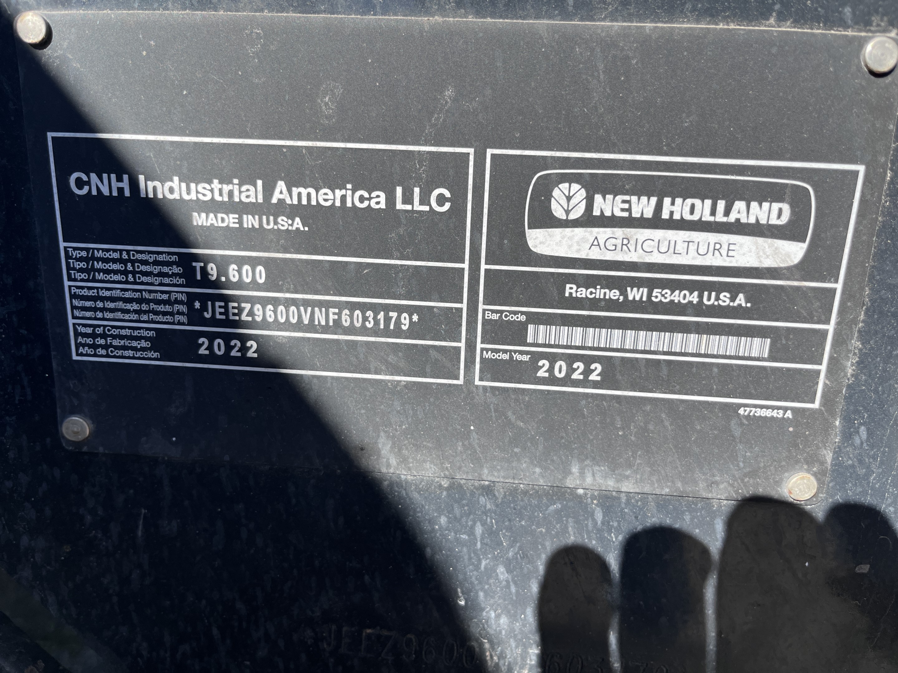 2022 New Holland T9.600 Tractor Rubber Track