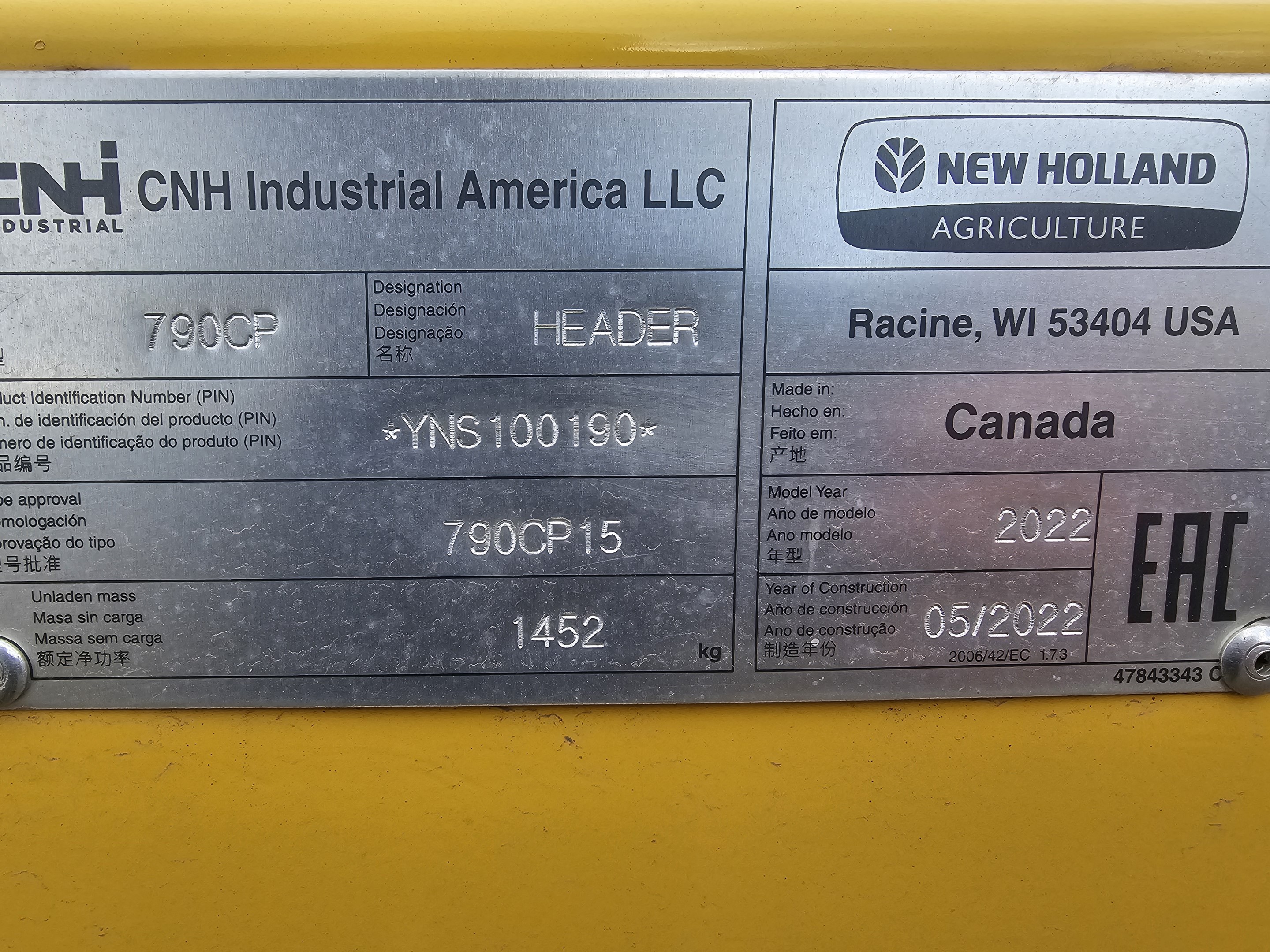 2022 New Holland 790CP Header Pickup