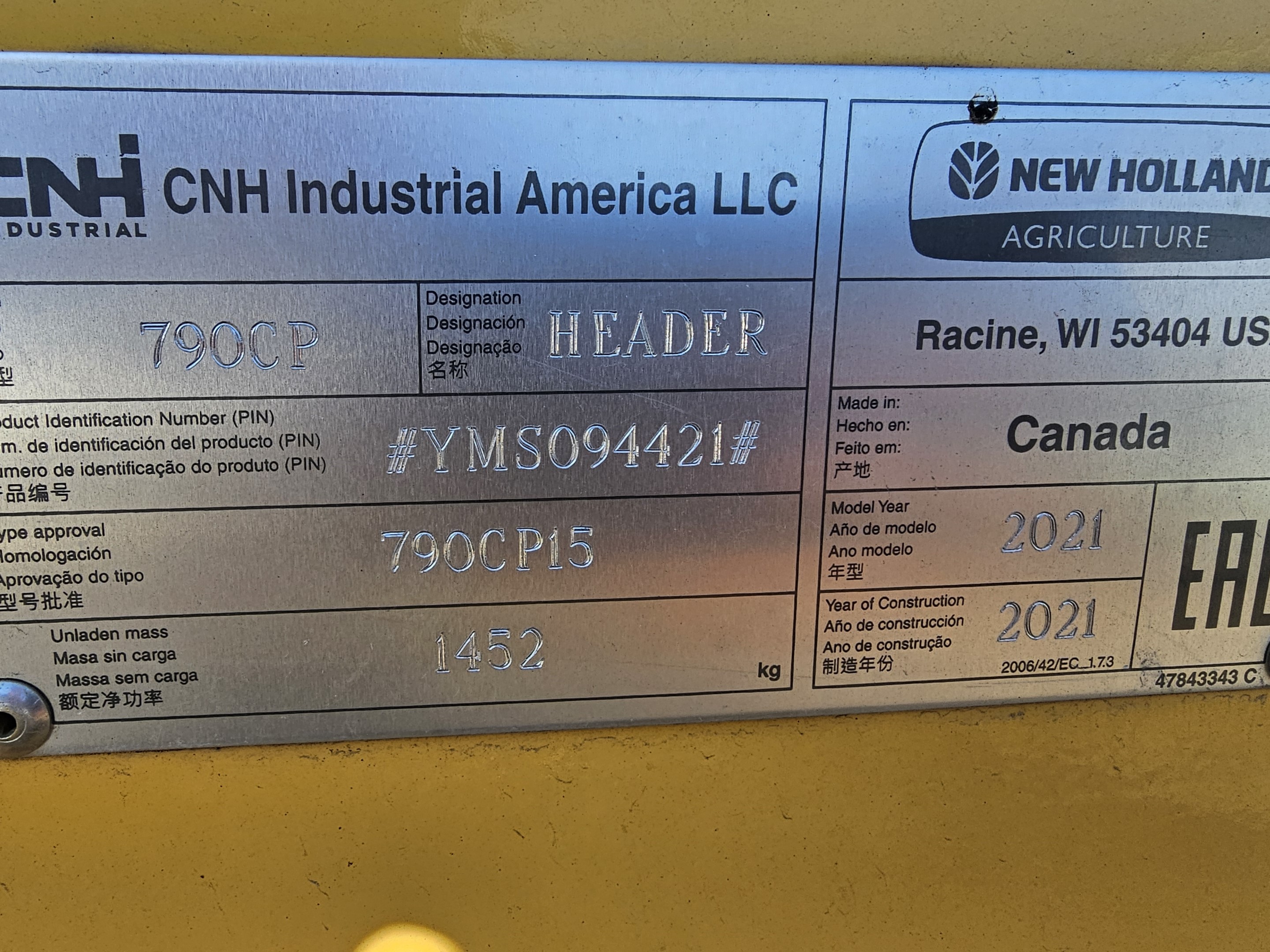 2020 New Holland 790CP Header Pickup