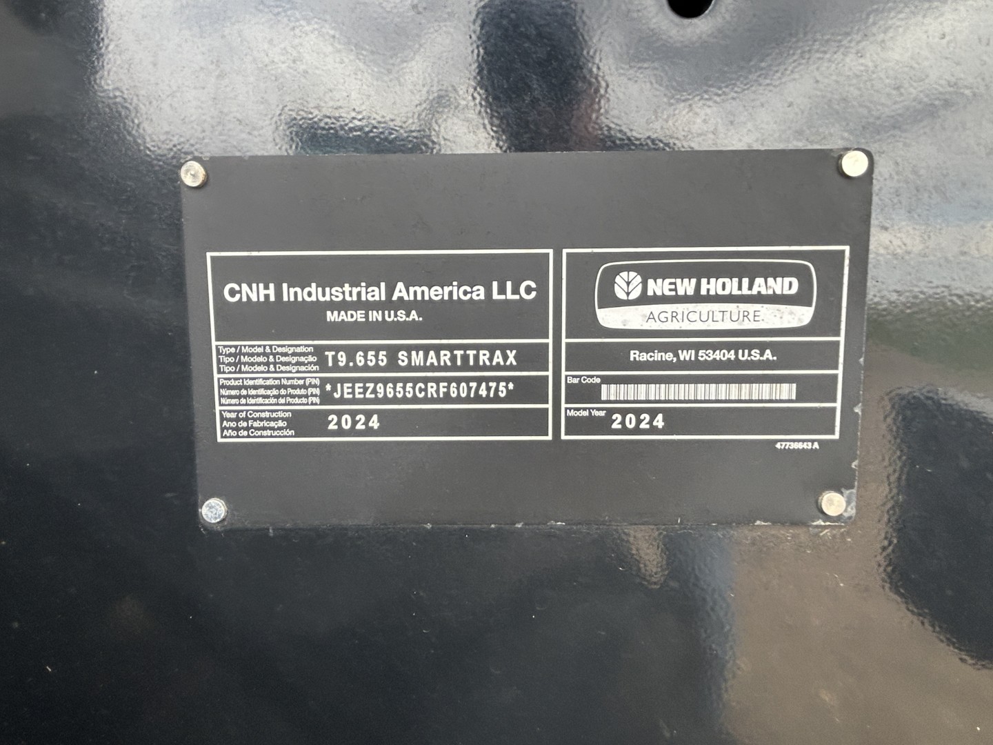 2024 New Holland T9.655 Tractor Rubber Track