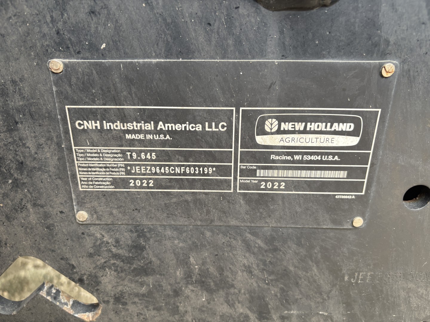 2022 New Holland T9.645HD Tractor 4WD