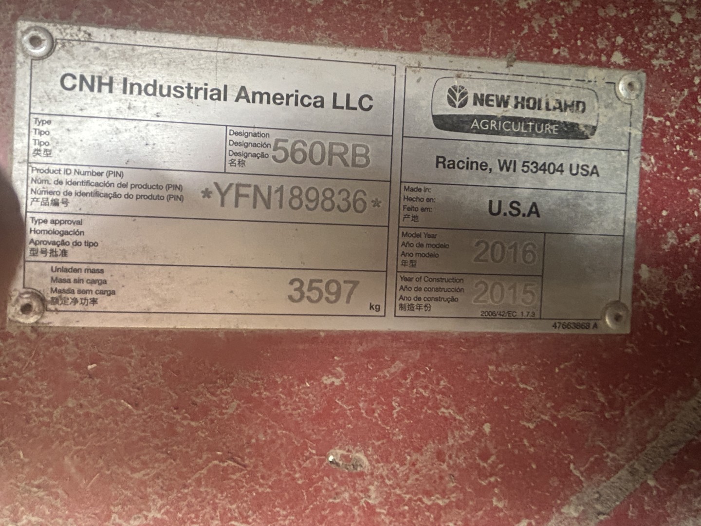 2016 New Holland RB560 Baler/Round