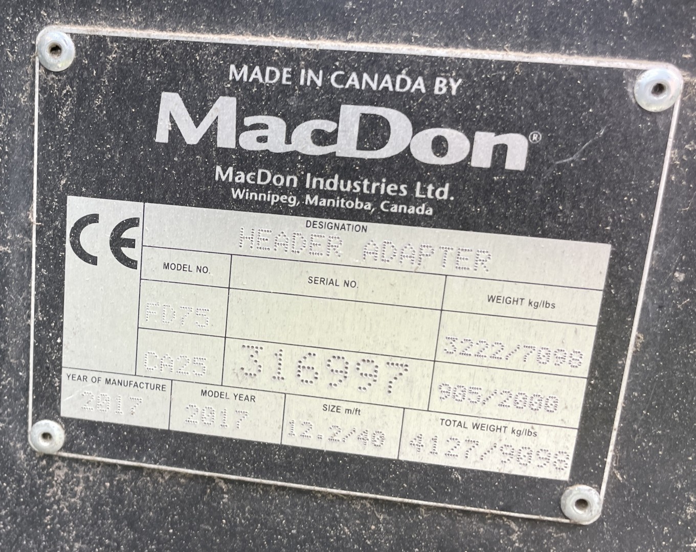 2017 MacDon FD75-40 Header Draper Flex