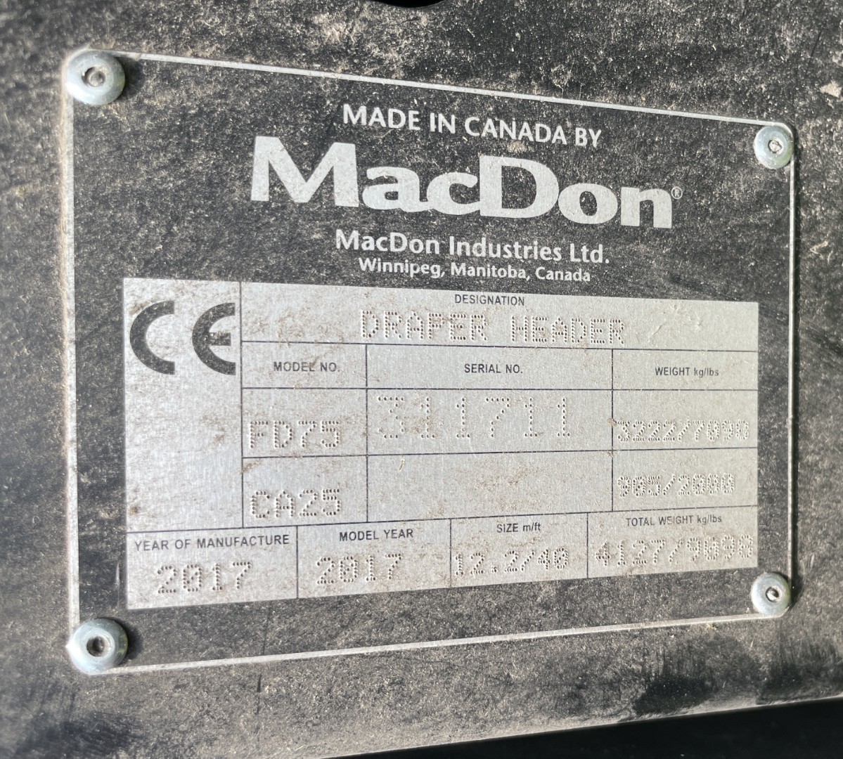 2017 MacDon FD75-40 Header Draper Flex