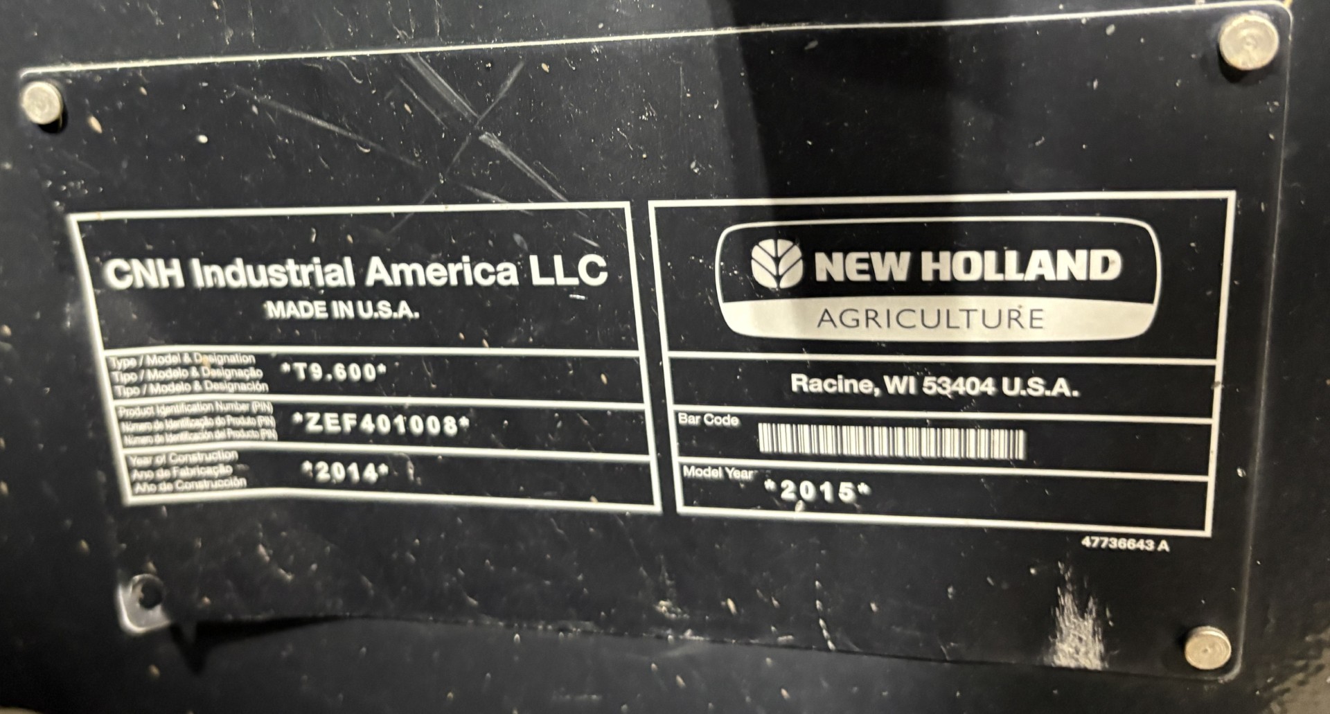 2015 New Holland T9.600 Tractor Rubber Track