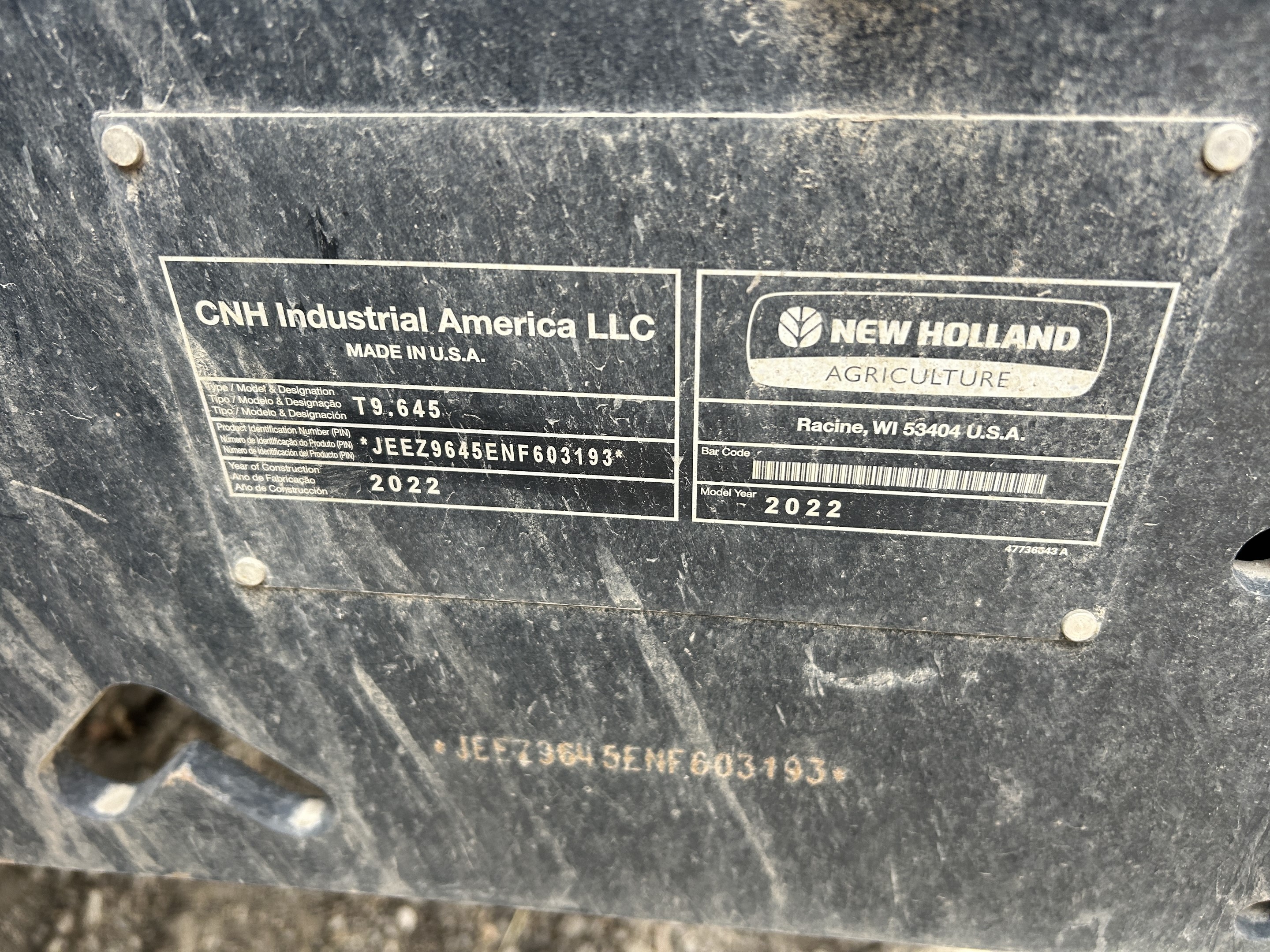 2022 New Holland T9.645HD Tractor 4WD