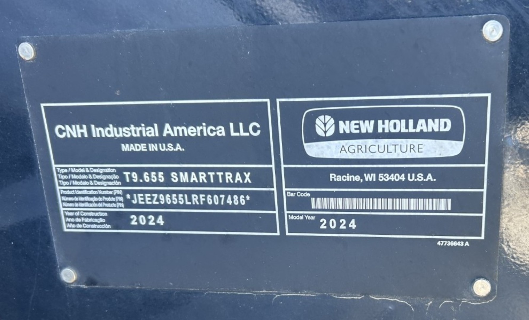 2024 New Holland T9.655 Tractor Rubber Track