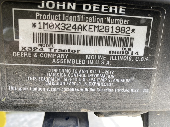 2014 John Deere X324 Garden Tractor