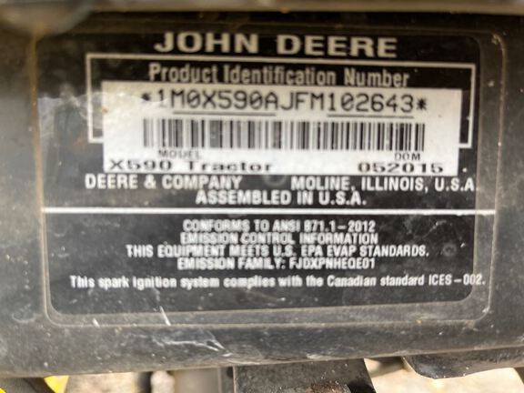 2015 John Deere X590 Garden Tractor