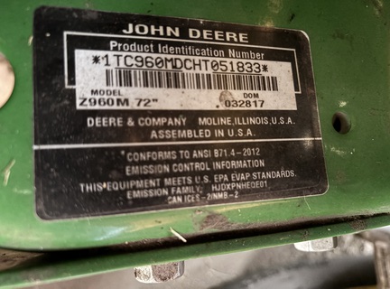 2017 John Deere Z960M Mower/Zero Turn