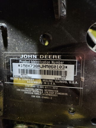 2017 John Deere X738 Garden Tractor