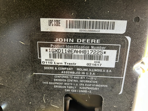 2017 John Deere D110 Garden Tractor