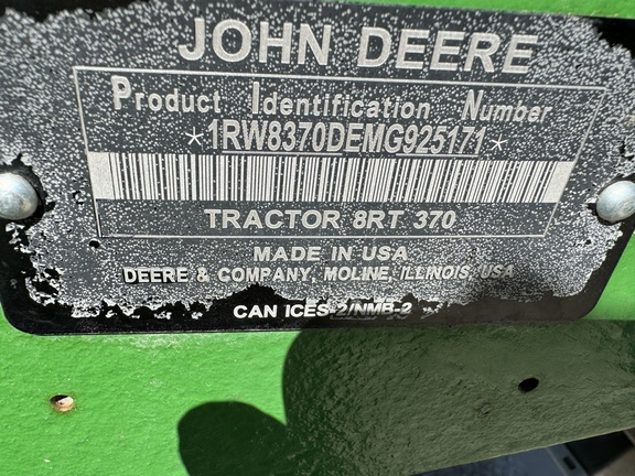 2021 John Deere 8RT 370 Tractor Rubber Track