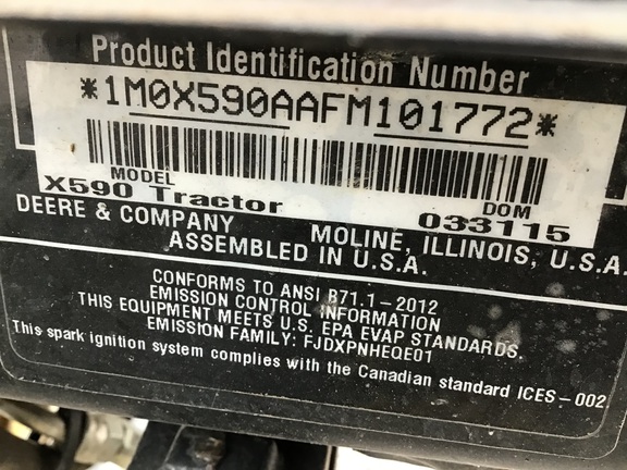 2015 John Deere X590 Garden Tractor