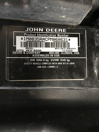 2022 John Deere XUV 835R ATV