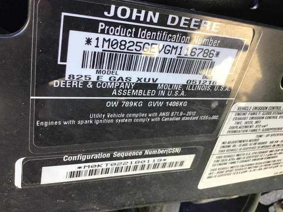 2016 John Deere XUV 825I GREEN ATV