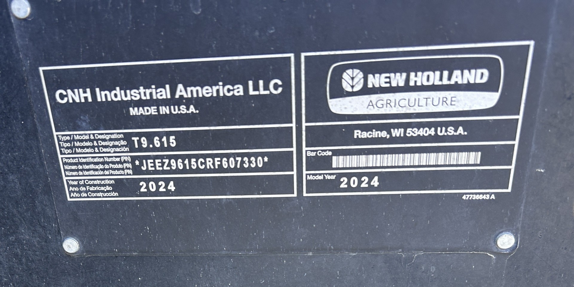 2024 New Holland T9.615 PLMI Tractor 4WD