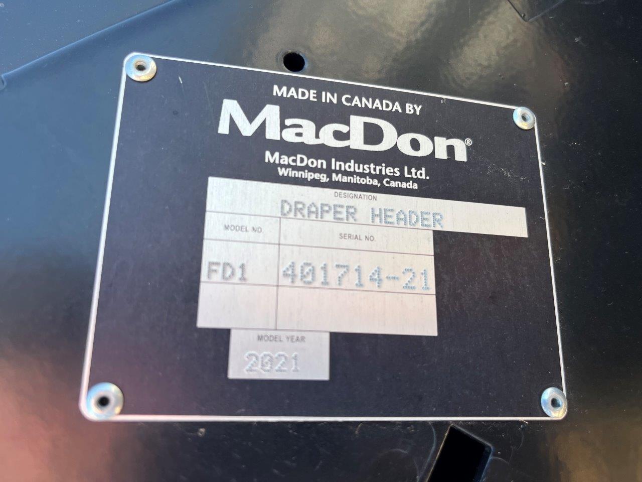 2021 MacDon FD145 DK CNH-21 Header Draper Flex