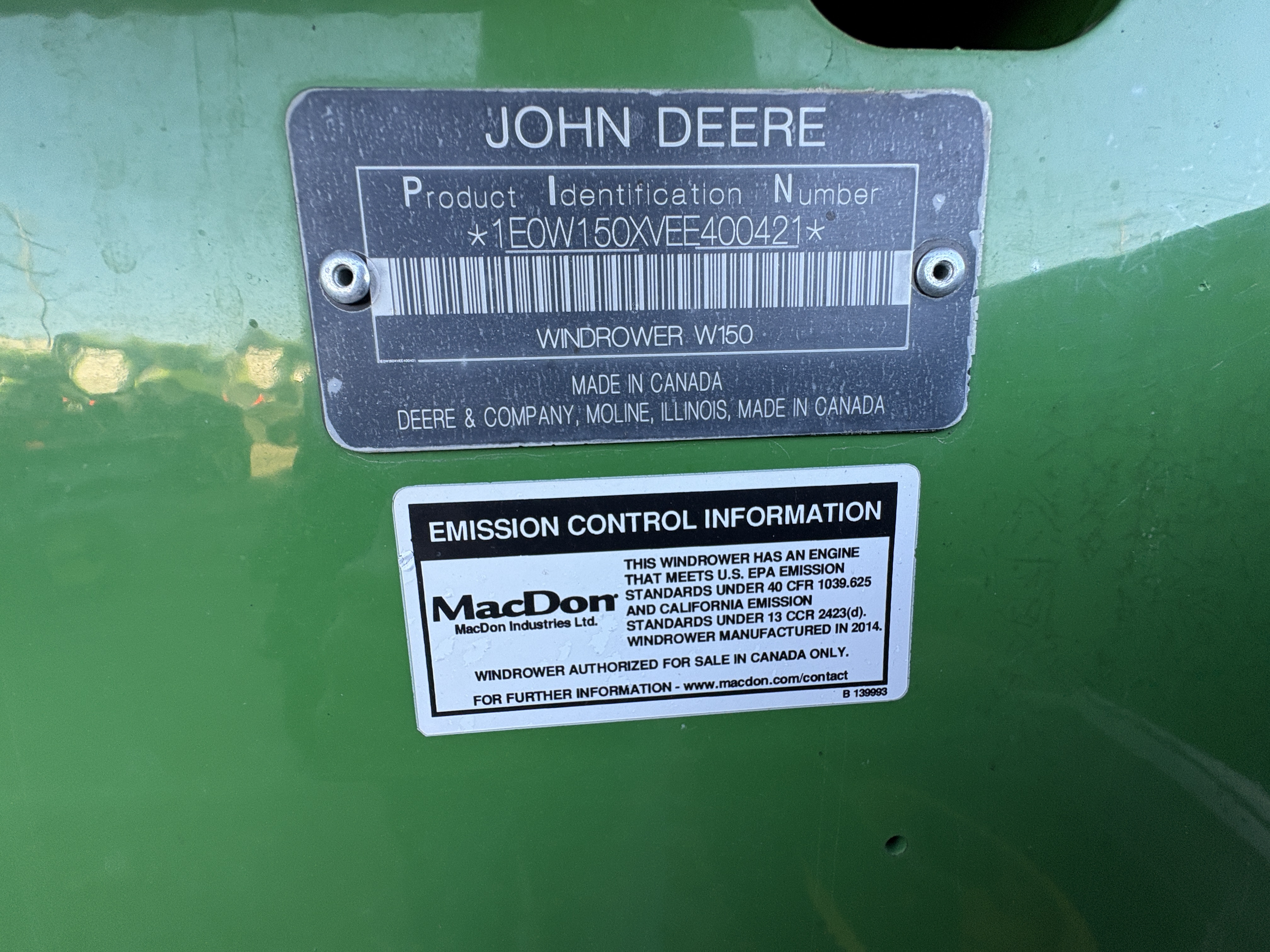 2014 John Deere W150 Windrower