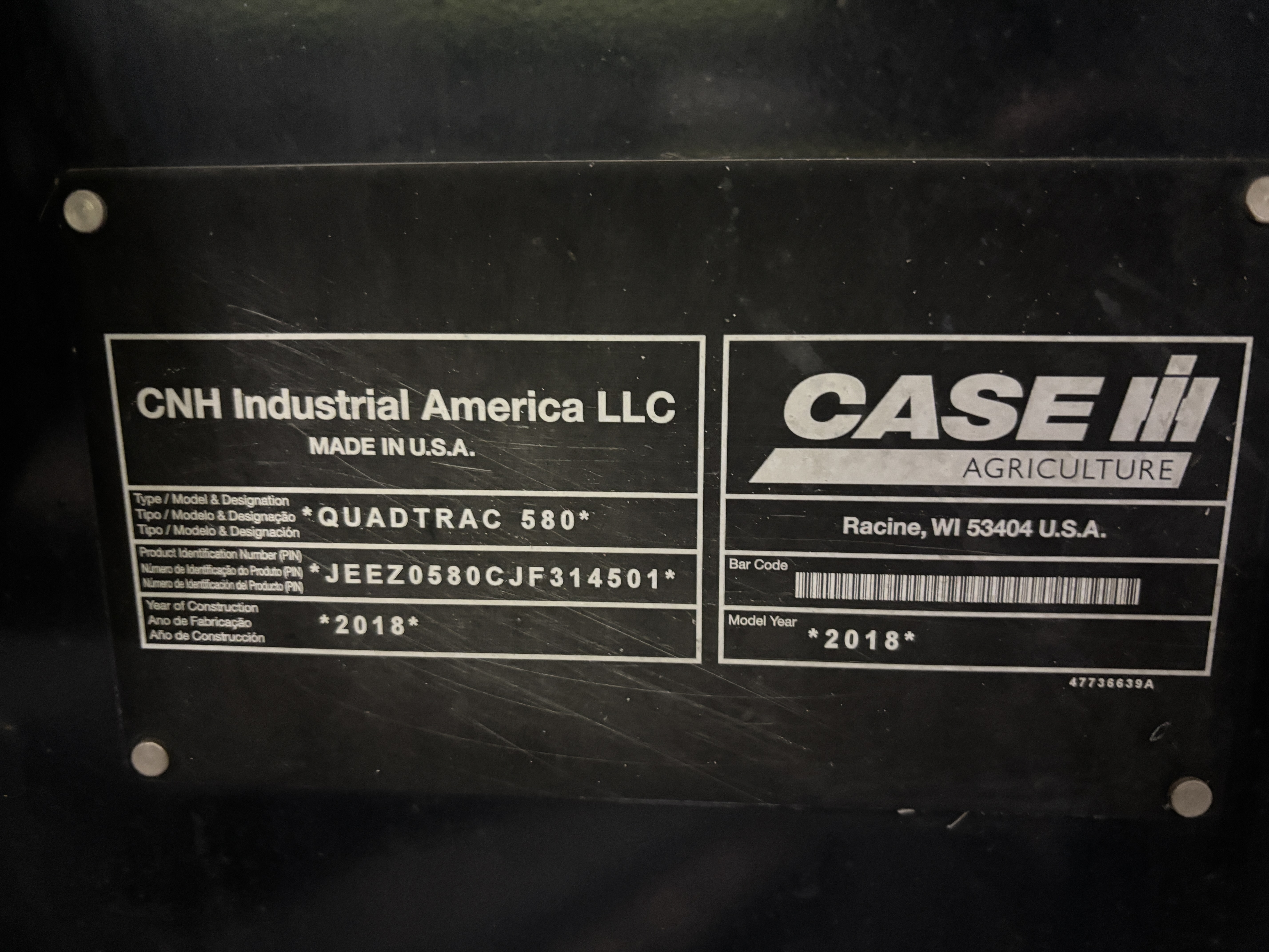 2018 Case IH 580 Tractor