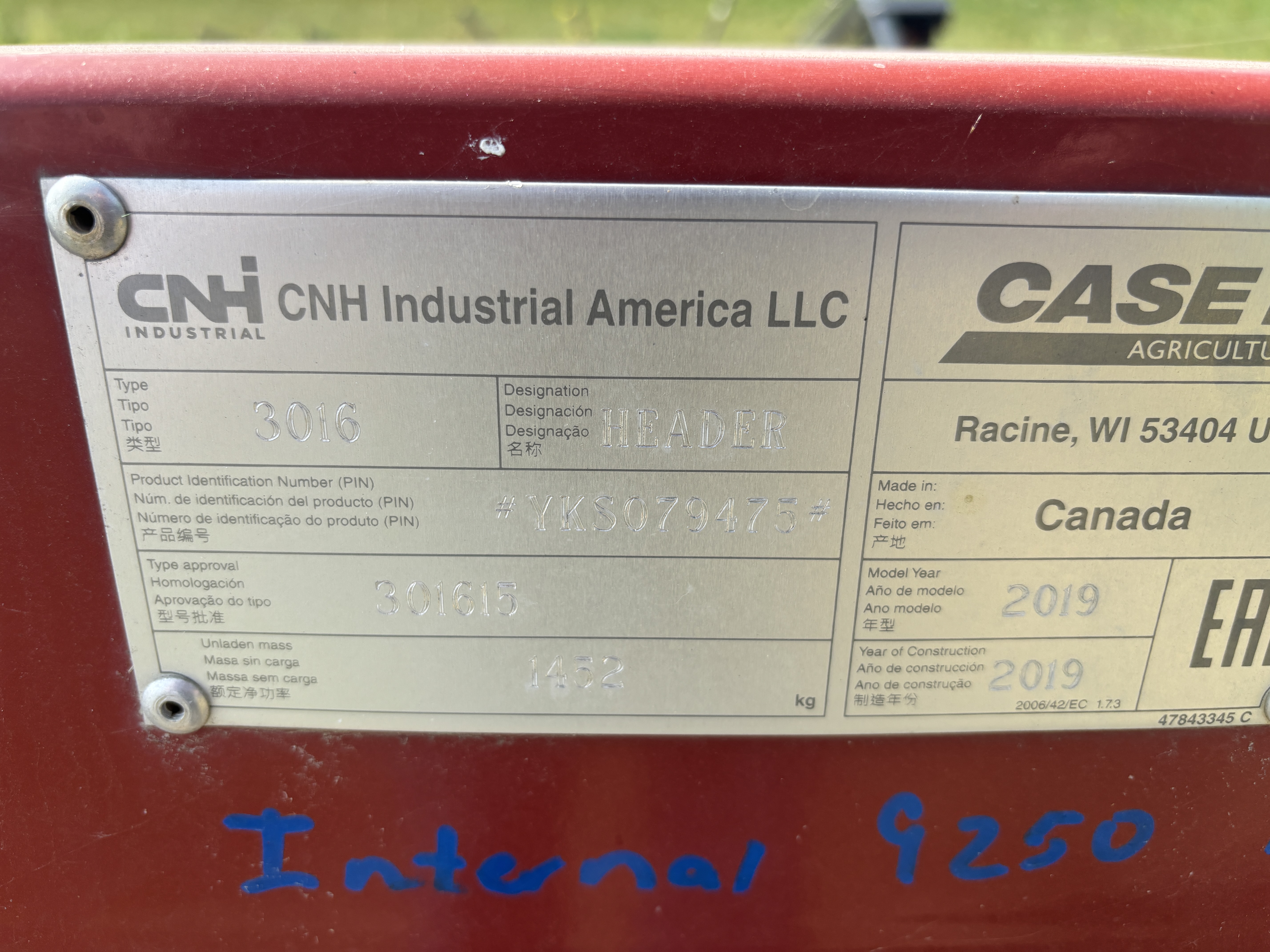 2019 Case IH 3016 Header Pickup