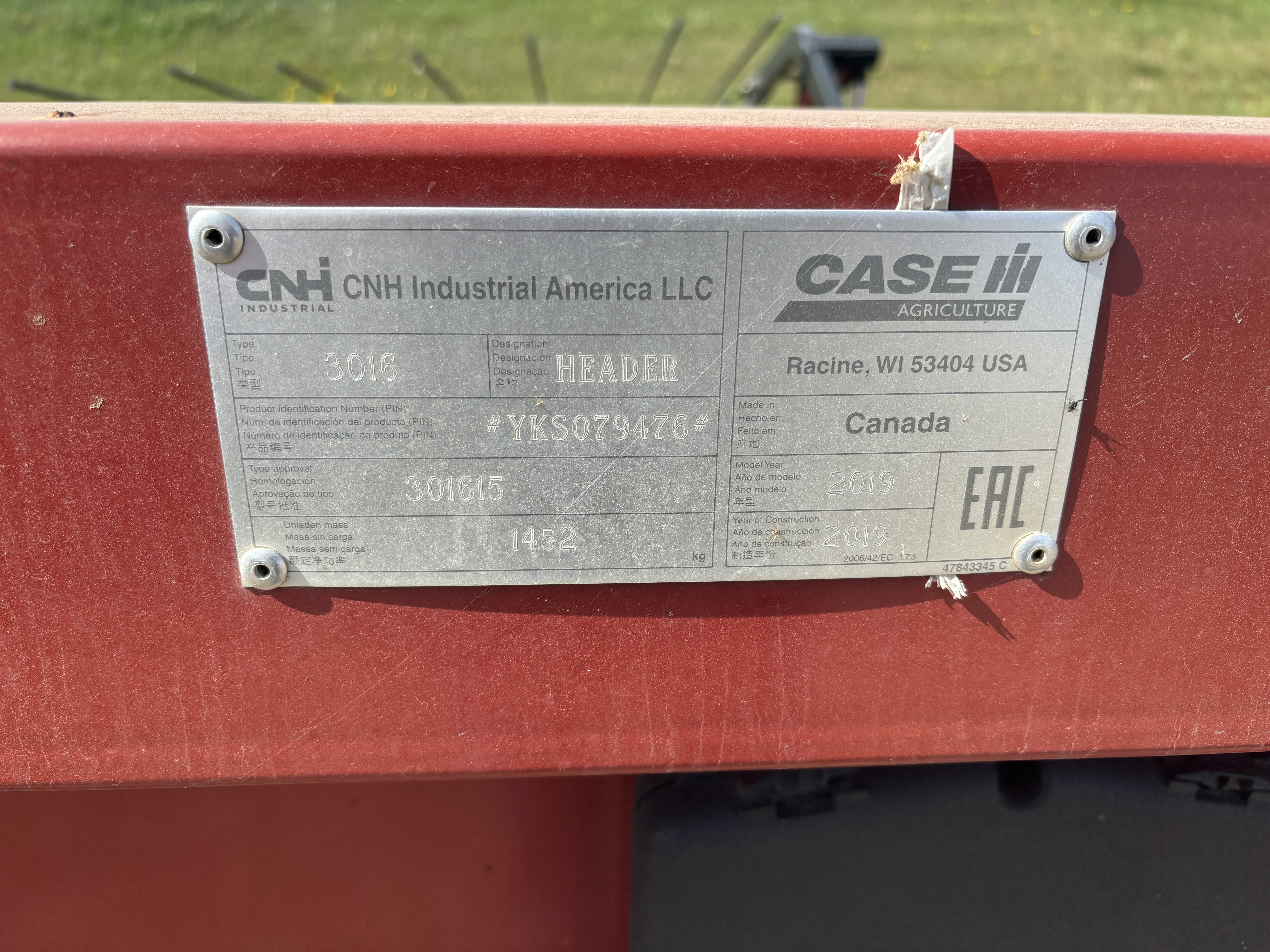 2019 Case IH 3016 Header Pickup