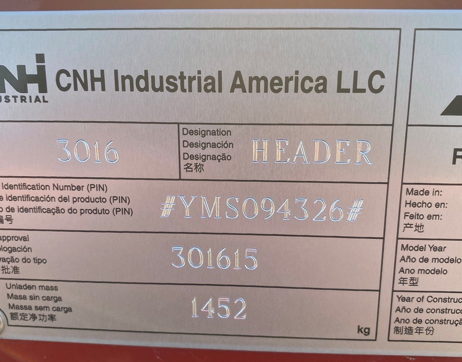 2021 Case IH 3016-15 Header Pickup