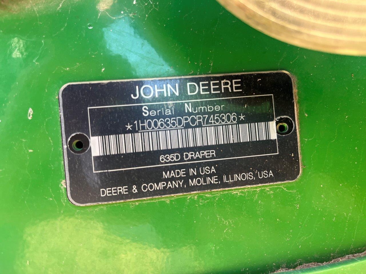 2012 John Deere 635D Header Draper