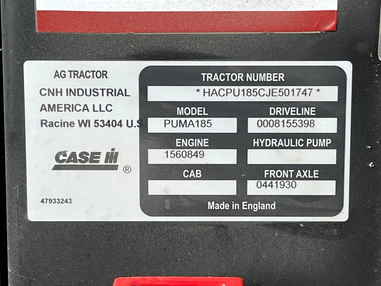 2018 Case IH Puma 185 Tractor