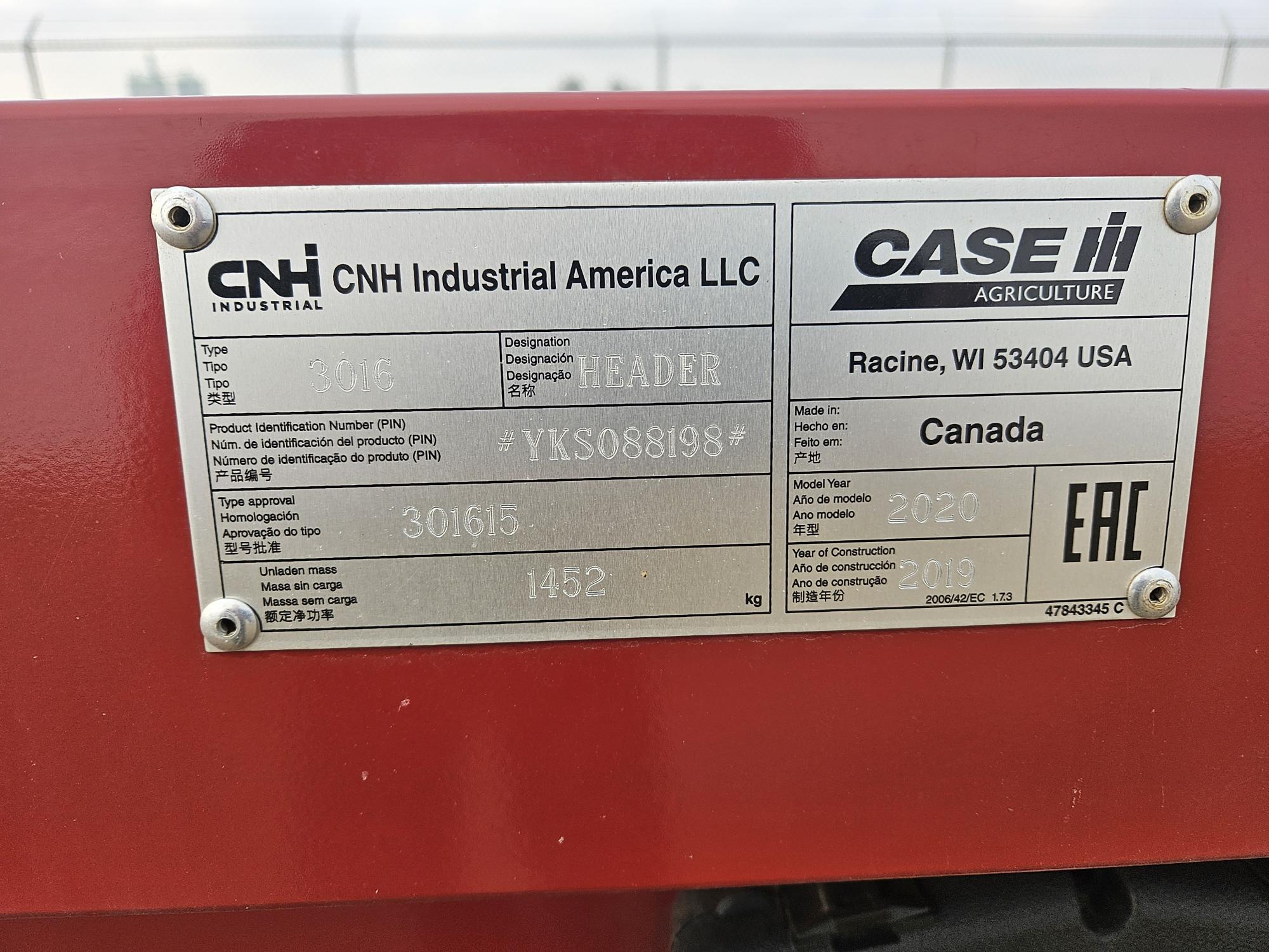 2020 Case IH 3016 Header Pickup