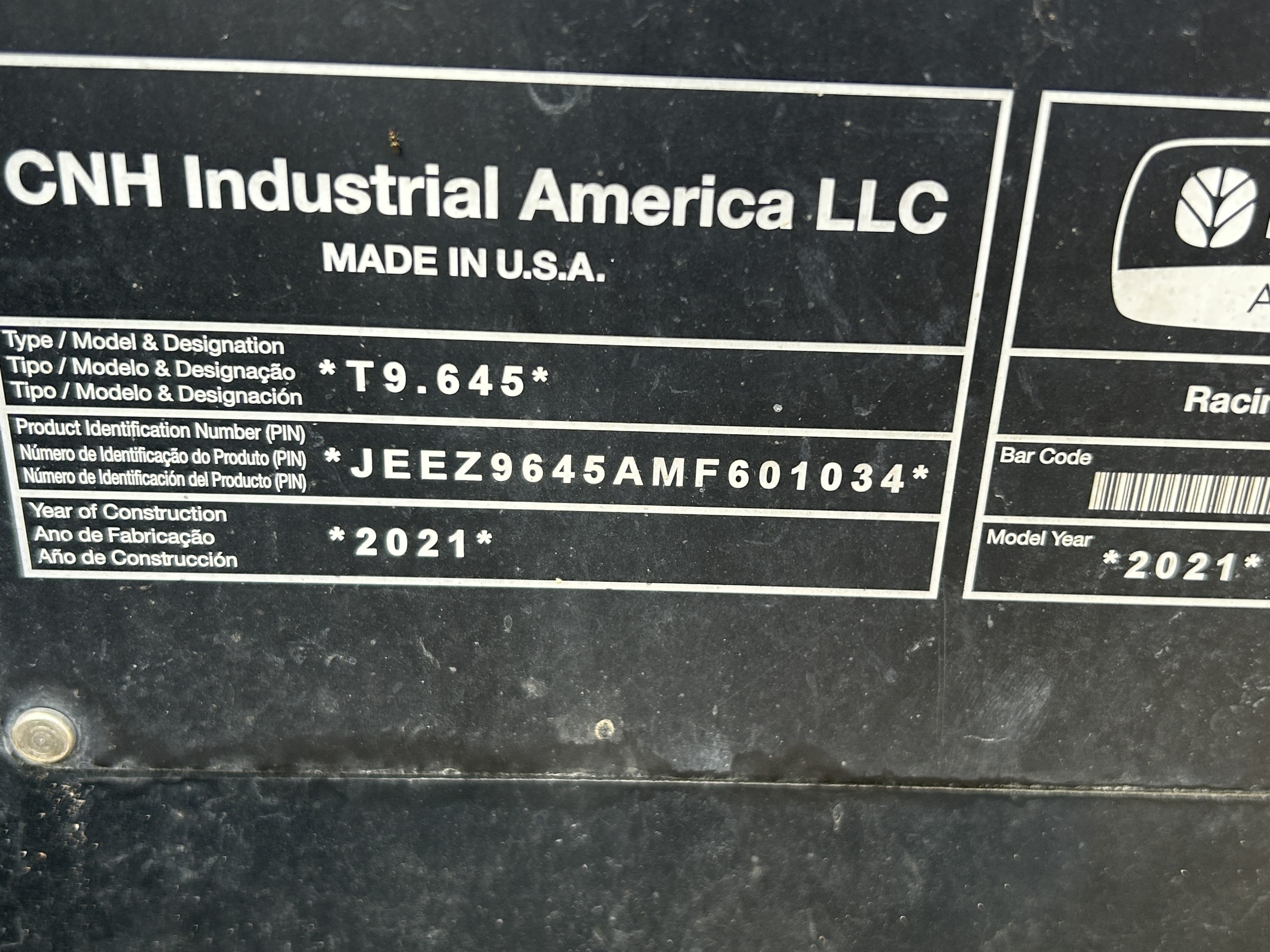 2021 New Holland T9.645 Tractor Rubber Track