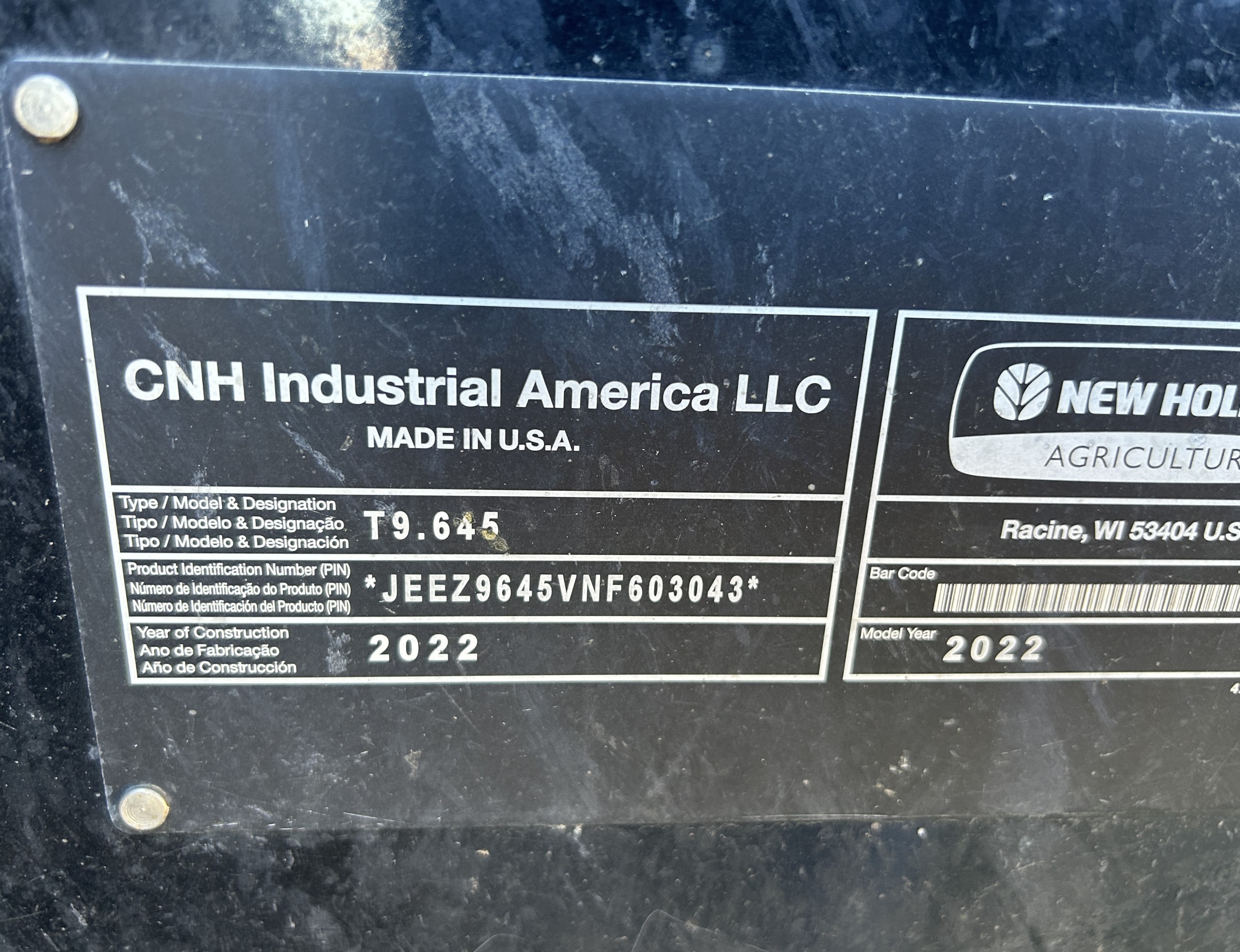 2022 New Holland T9.645 Tractor Rubber Track