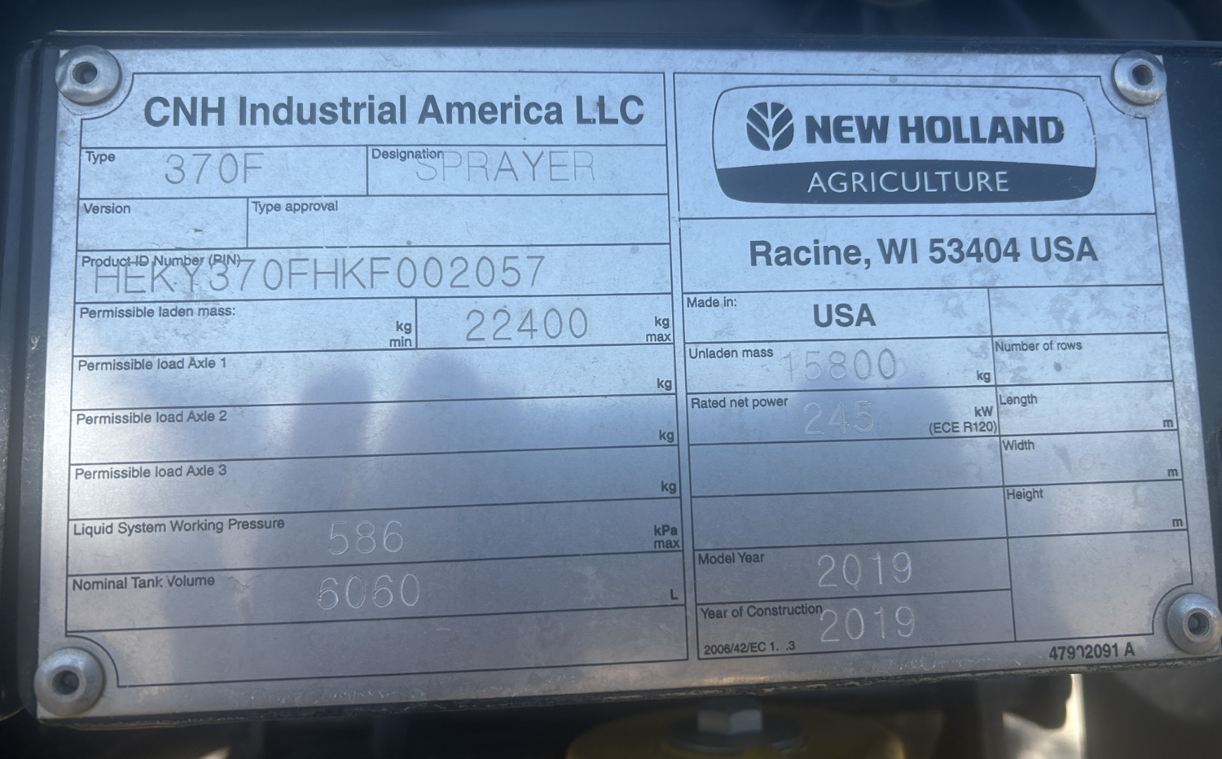 2019 New Holland SP.370F Sprayer/High Clearance