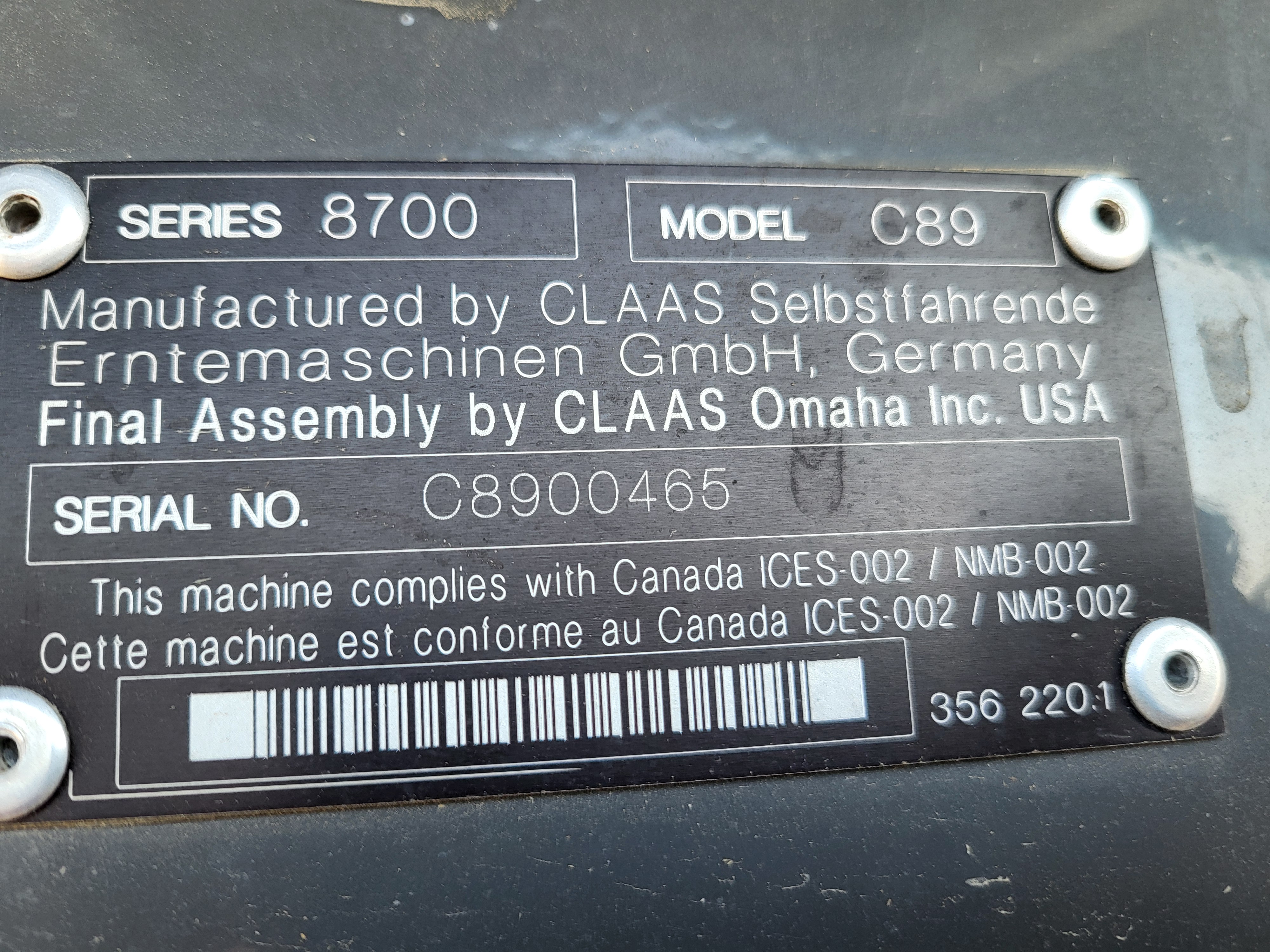 2021 CLAAS 8700 Combine