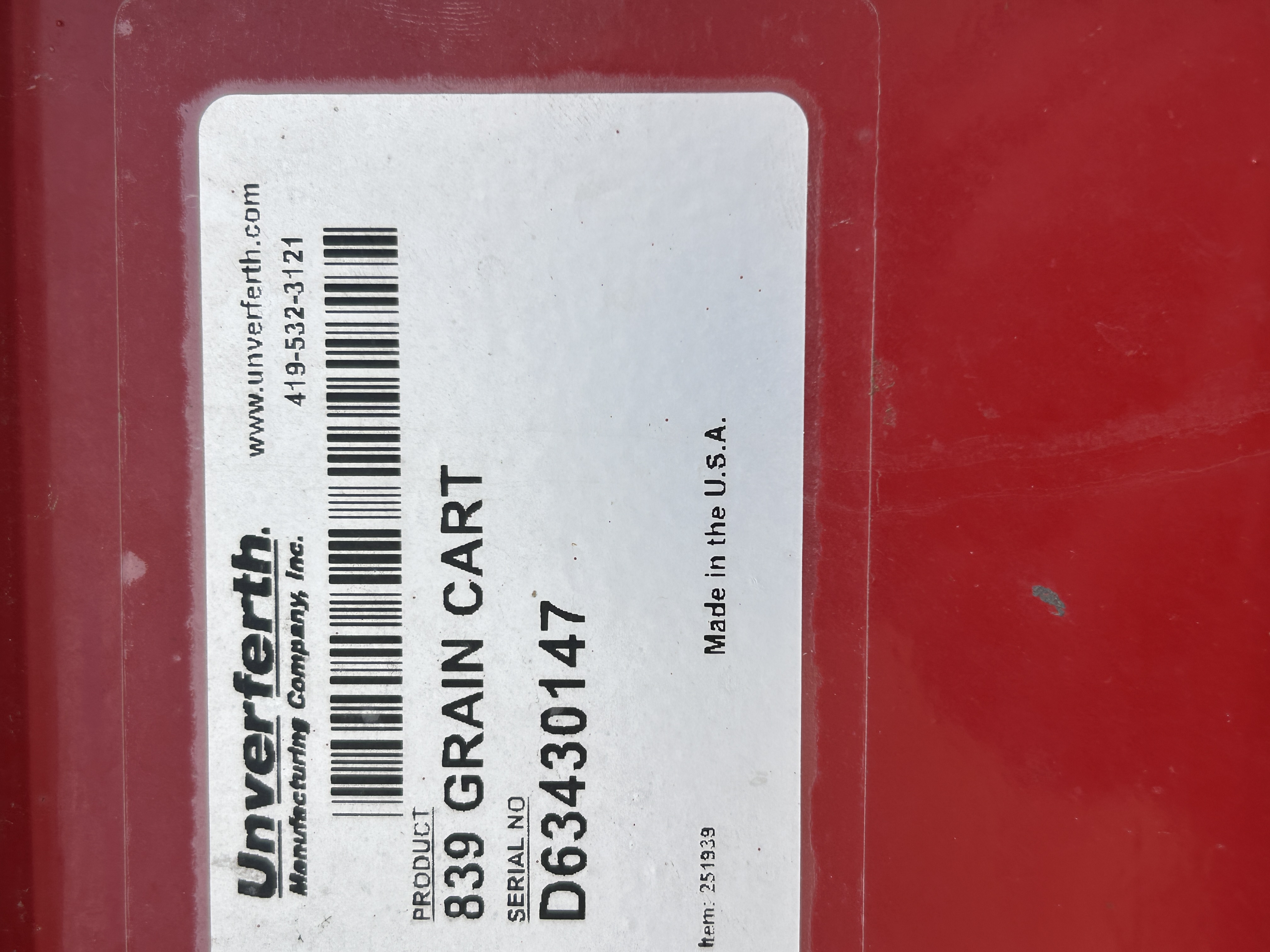 2017 Parker 839 Grain Cart