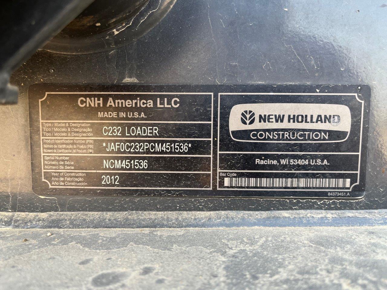 2012 New Holland C232 Compact Track Loader