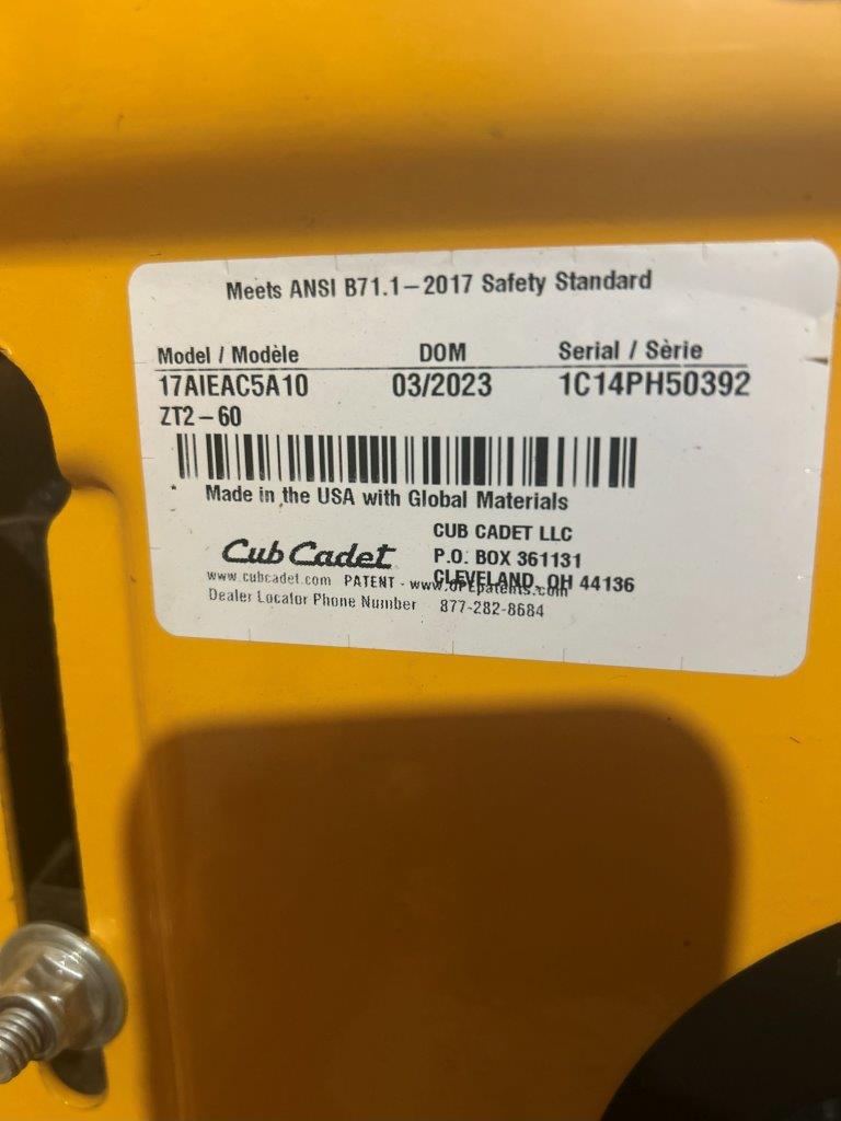 2023 Cub Cadet ZT2 60 Ultima Mower/Zero Turn