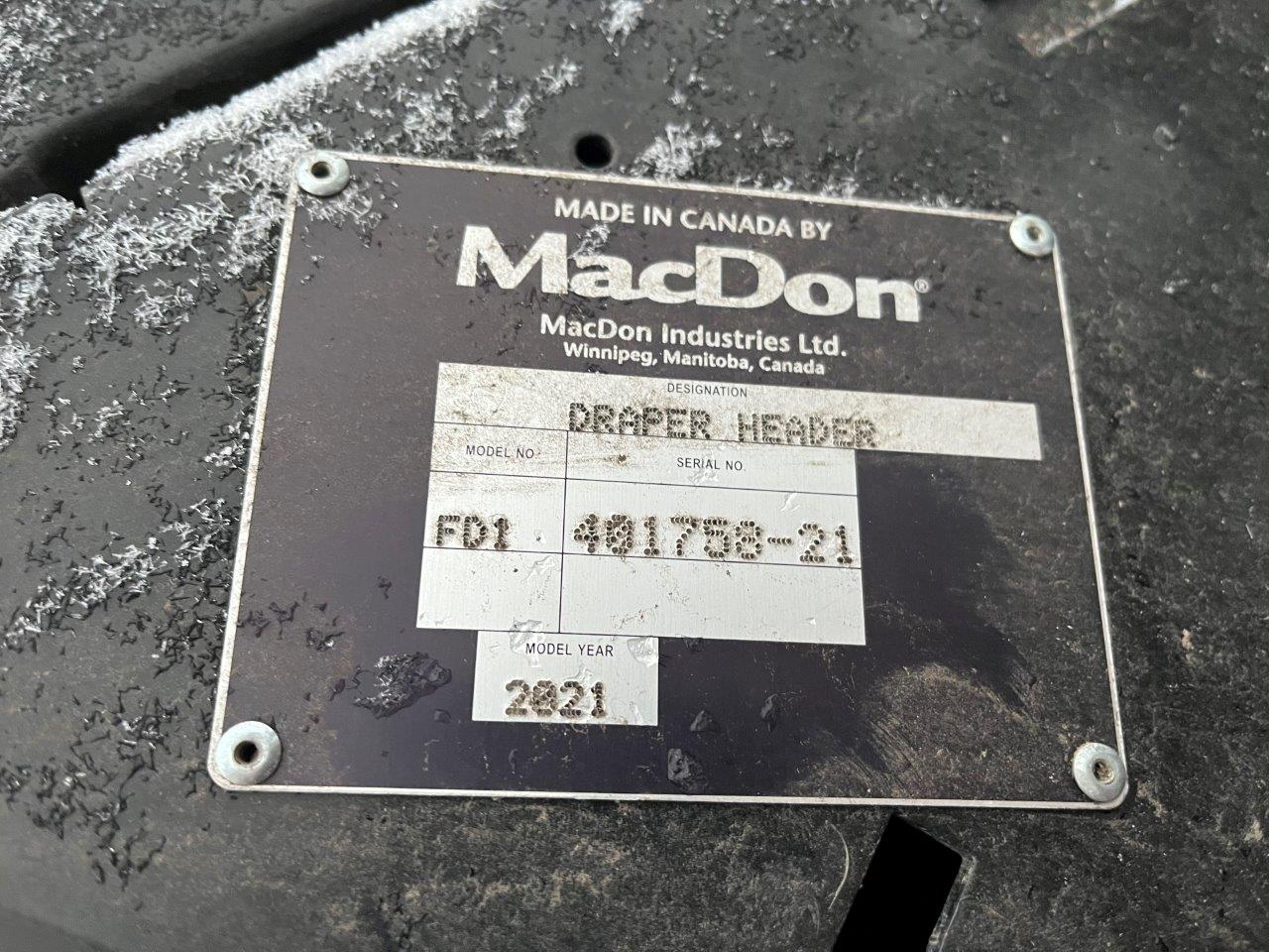 2021 MacDon FD145 DK JD-21 Header Draper Flex