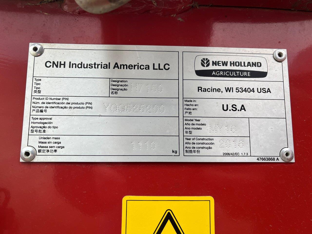 2016 New Holland H7150 - POLE ONLY Mower Conditioner