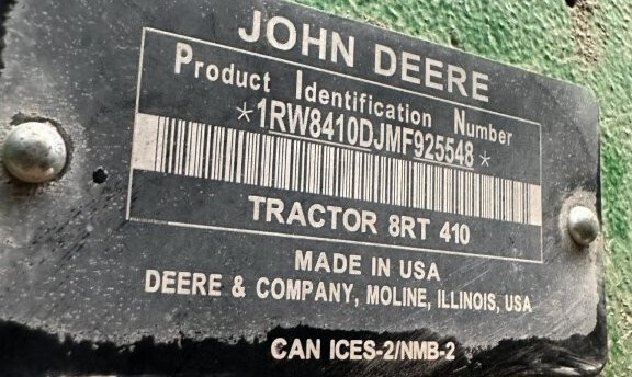 2021 John Deere 8RT 410 Tractor Rubber Track