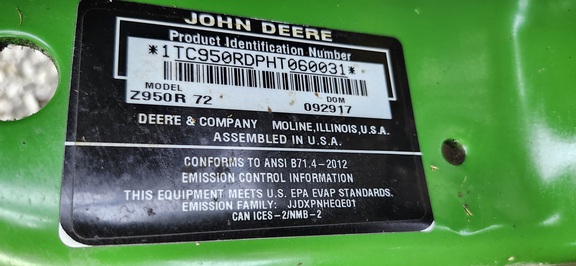 2017 John Deere Z950R Mower/Zero Turn