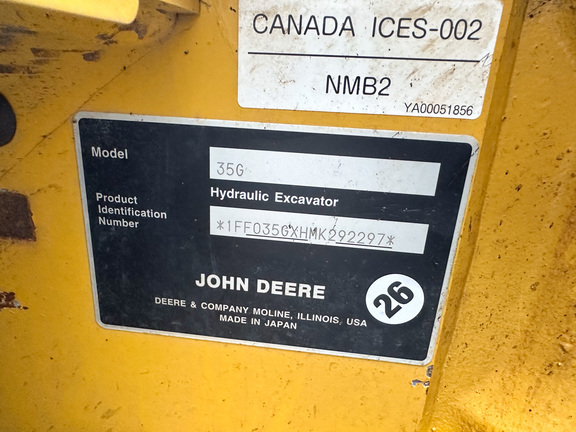 2021 John Deere 35G Excavator Mini