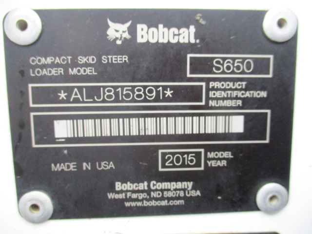 2015 Bobcat S650 Skid Steer Loader