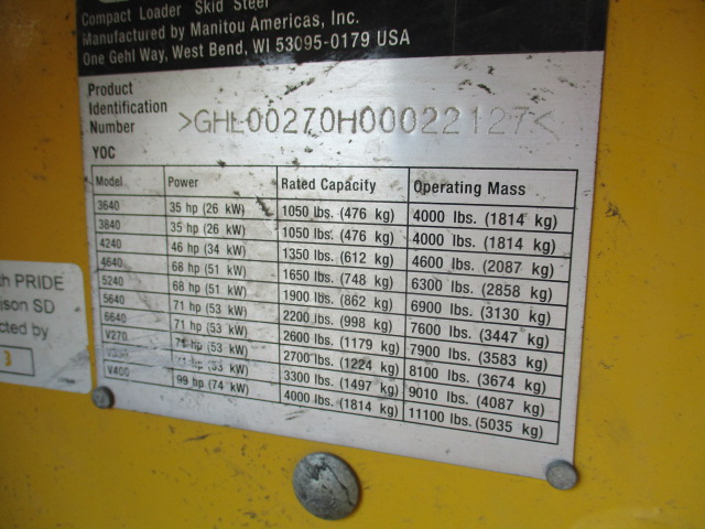 2012 Gehl V270 Skid Steer Loader